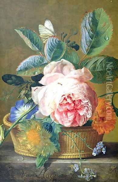 A Basket with Flowers Oil Painting - Jan Van Huysum