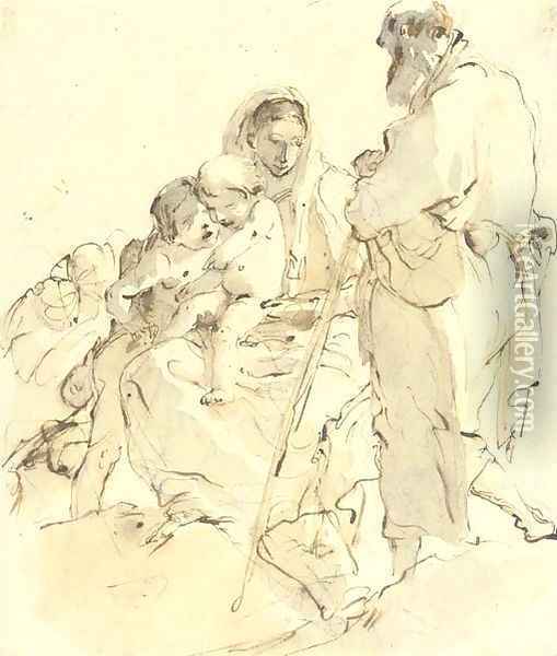 The Holy Family with the Infant Baptist Oil Painting - Giovanni Battista Tiepolo