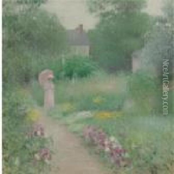 In Miss Florence's Garden Oil Painting - Edmund William Greacen