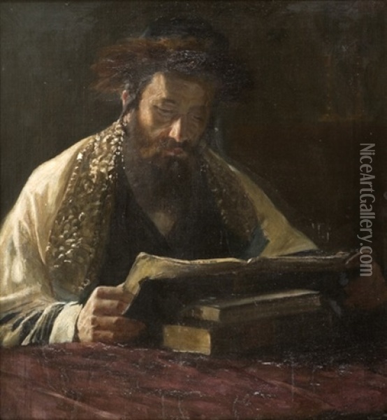 Rabbi Studying Oil Painting - Lazar Krestin