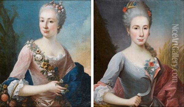 Portrait De Dame En Flore Portrait De Dame En Ceres (pair) Oil Painting - Louis Tocque