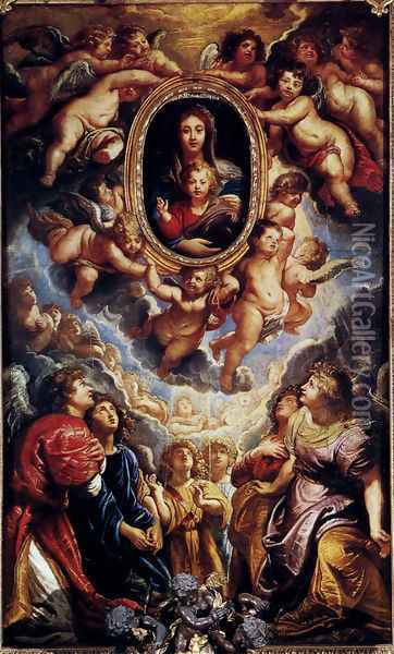 Virgin And Child Adored By Angels Oil Painting - Peter Paul Rubens