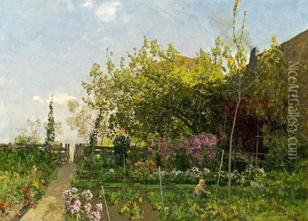 Garten In Traismauer Oil Painting - Adolf Gustav Ditscheiner