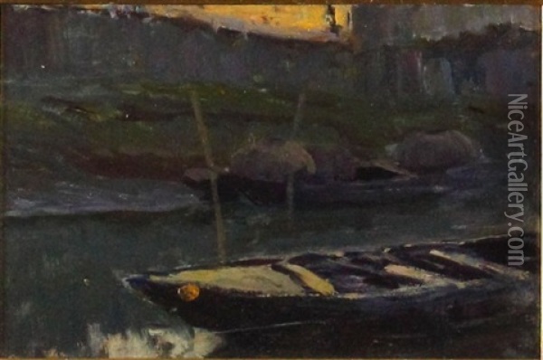 Barche In Ormeggio Oil Painting - Giuseppe Danieli