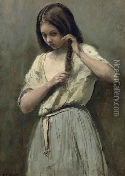 Young Girl at her Toilet Oil Painting - Jean-Baptiste-Camille Corot