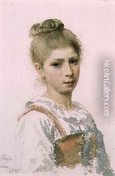Portrait of a Young Girl, 1885 Oil Painting - Adolphe Ragon