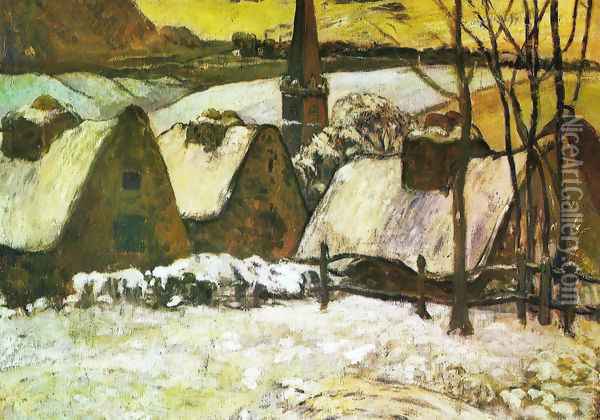 Breton Village In Snow Oil Painting - Paul Gauguin