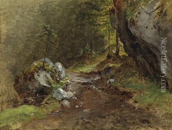 Sunny Woodland Path Oil Painting - Friedrich Gauermann