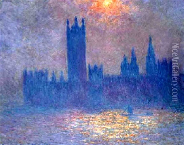 Londres, Le Parlement, Effet De Soleil Dans Le Brouillard Oil Painting - Claude Monet