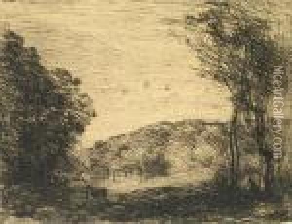 Wooded Countryside (solitude, Or The Cottage) Oil Painting - Jean-Baptiste-Camille Corot