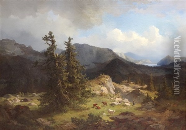 Untitled (alpine Landscape) Oil Painting - Joseph Brunner