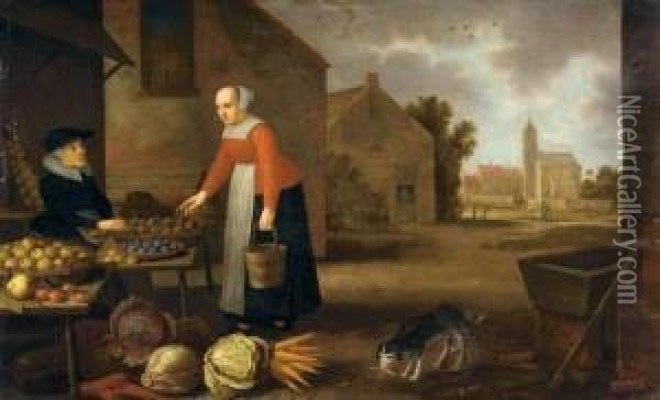 La Marchande De Fruits Et Legumes Oil Painting - Floris Gerritsz. van Schooten