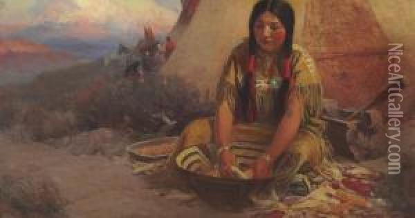 Indian Encampment At Twilight Oil Painting - Frank Tenney Johnson