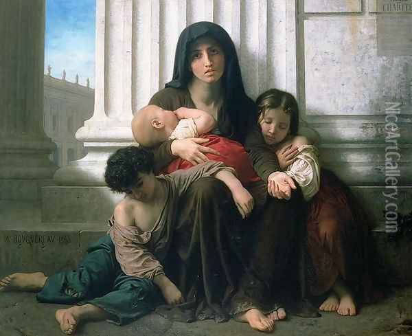 Charity or The Indigent Family', 1865 Oil Painting - William-Adolphe Bouguereau