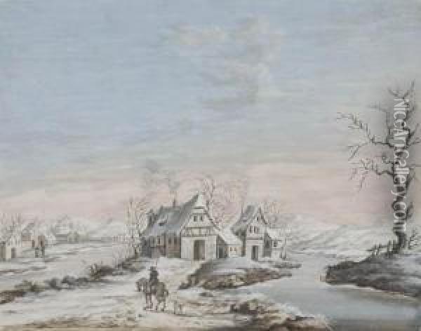 Winter Landscape With A Horseman And Dog Oil Painting - Louis Nicolael van Blarenberghe