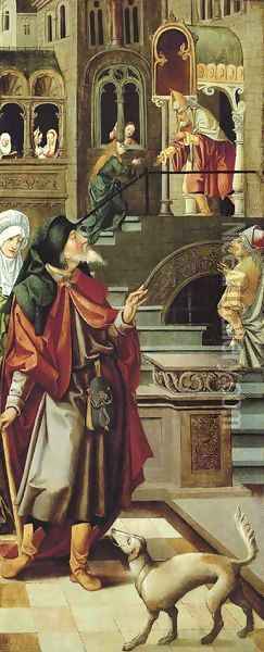 The Presentation of the Virgin in the Temple with Saint Anne and Saint Joachim wing from an altarpiece Oil Painting - Jan van Dornicke