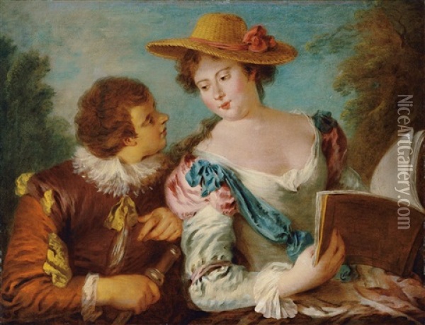 Das Duo. Junge Dame Mit Einem Notenheft Und Ihr Kavalier Oil Painting - Jean-Baptiste Pater