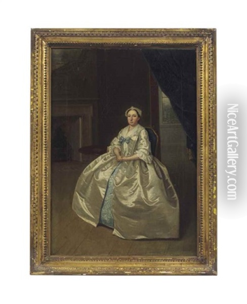 Portrait Of A Lady, Said To Be A Member Of The Lister Family, Seated, Small Full-length, In An Interior Oil Painting - Arthur Devis