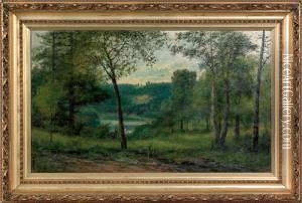 Landscape With Lake Signed Lower Left Oil Painting - Christopher H. Shearer