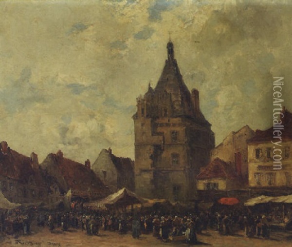 Market Day, Dreux Oil Painting - Frank Myers Boggs