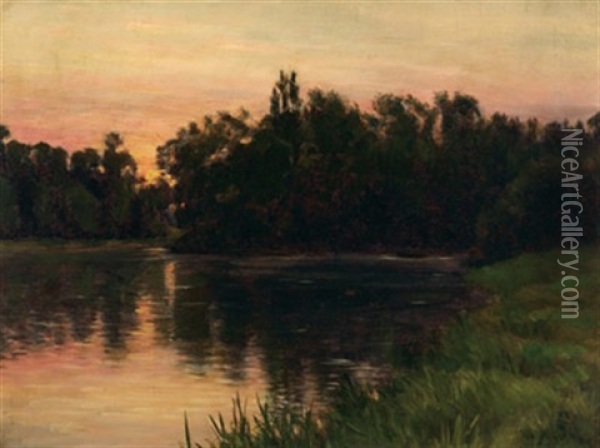 Evening Fishing, St. Adele Oil Painting - Robert J. Wickenden