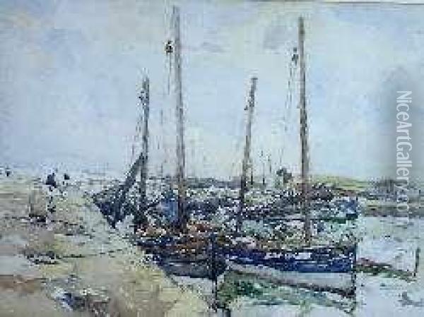 Fishing Boats, Kintyre Oil Painting - Robert Mcgown Coventry
