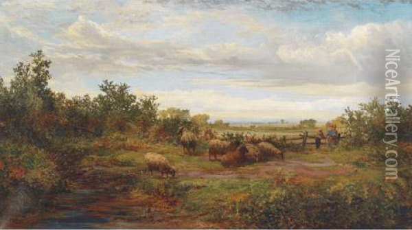 Pastoral Scene With Sheep Oil Painting - Aaron Allan Edson