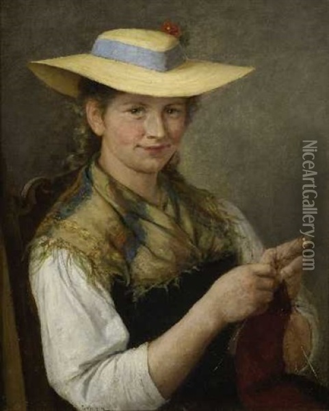 Strickende Junge Frau Oil Painting - Carl Von Bergen