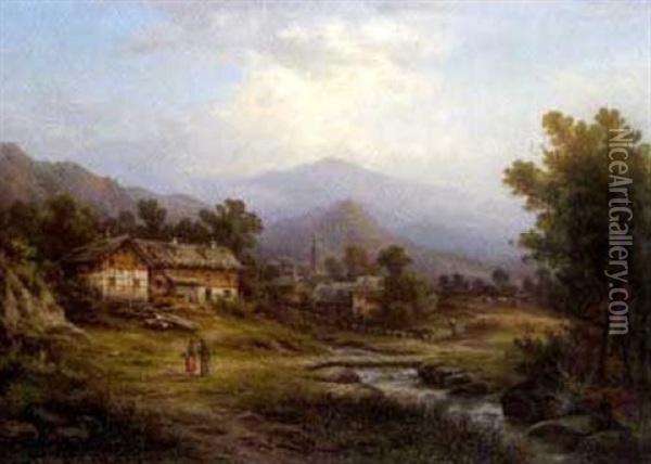 Partie Aus Dem Hirschbergtal (riesengebirge) Oil Painting - Johann August