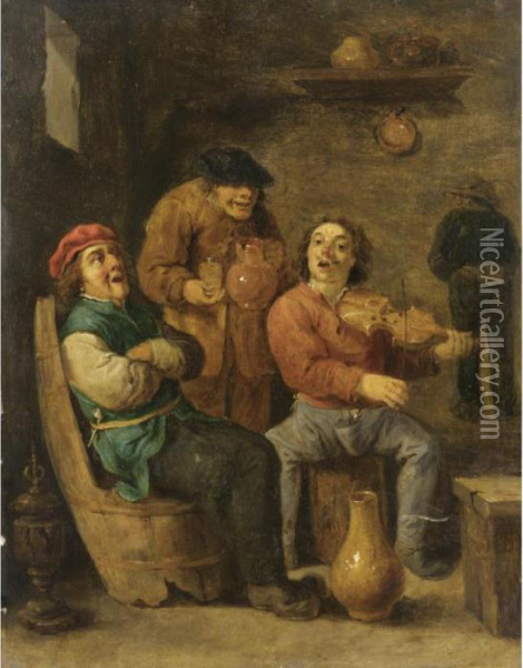 Interno Con Suonatore Di Violino Oil Painting - David The Younger Teniers