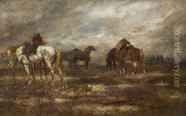 Verlassene Pferde Oil Painting - Otto Von Faber Du Faur