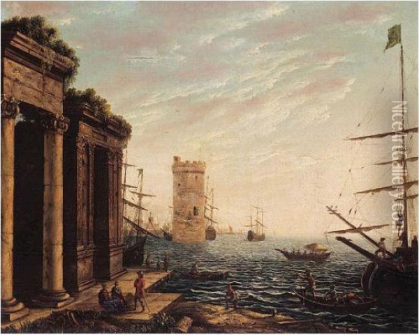 A Classical Harbour At Dusk Oil Painting - Claude Lorrain (Gellee)