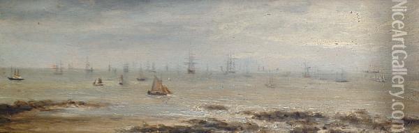 In Full Sail; And At Sea Oil Painting - Adolphus Knell