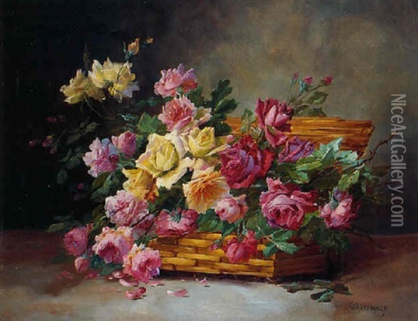 La Corbeille De Roses Oil Painting - Edmond Van Coppenolle