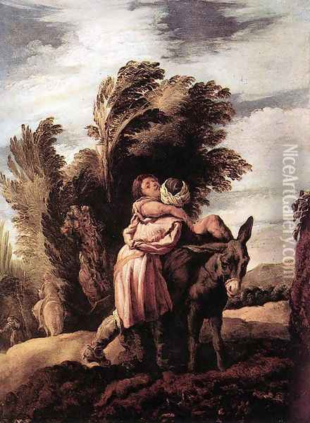 Parable of the Good Samaritan c. 1623 Oil Painting - Domenico Fetti