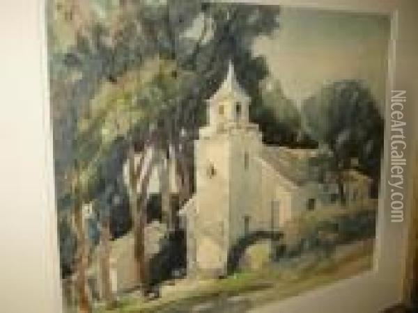 Church In Brown County Oil Painting - John William, Will Vawter