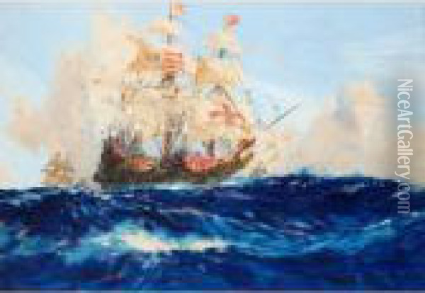 Galleons On The High Seas Oil Painting - Charles Edward Dixon