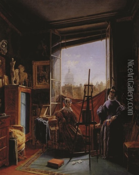 Das Maleratelier In Paris Oil Painting - Hortense Haudebourt Lescot