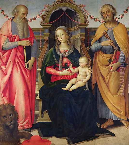 Virgin and Child between St Jerome and St Peter Oil Painting - Andrea Ingegnio