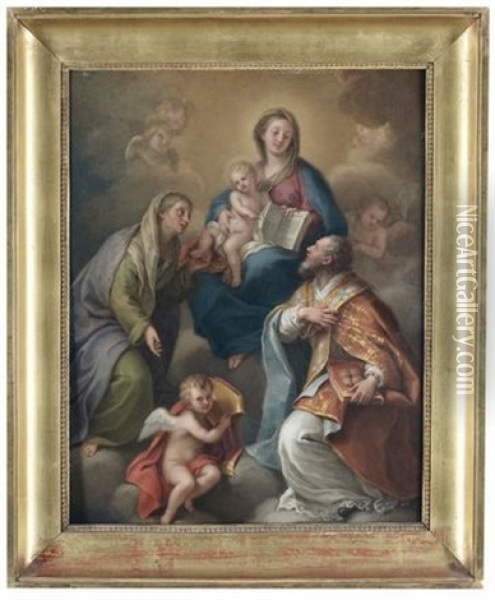 Madonna Col Bambino, Sant'anna E San Nicola Di Bari Oil Painting - Giuseppe Bonito