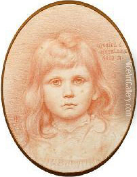 A Portrait Study Of A Young Girl, Muriel E.heseltine, Aged 3 Oil Painting - Charles Fairfax Murray