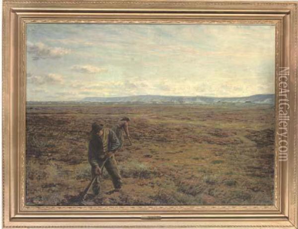 Tilling The Field Oil Painting - Johannes Martin Fastings Wilhjelm
