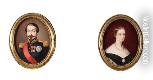 Exceptionnelle Paire De Miniatures Figurant L'empereur Napoleon Iii Et L'imperatrice Eugenie Oil Painting - Sophie Lienard
