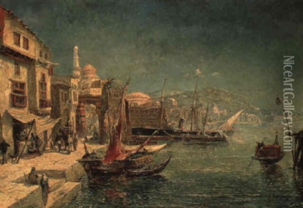 Vue Du Port A Constantinople Oil Painting - Giovanni Giani