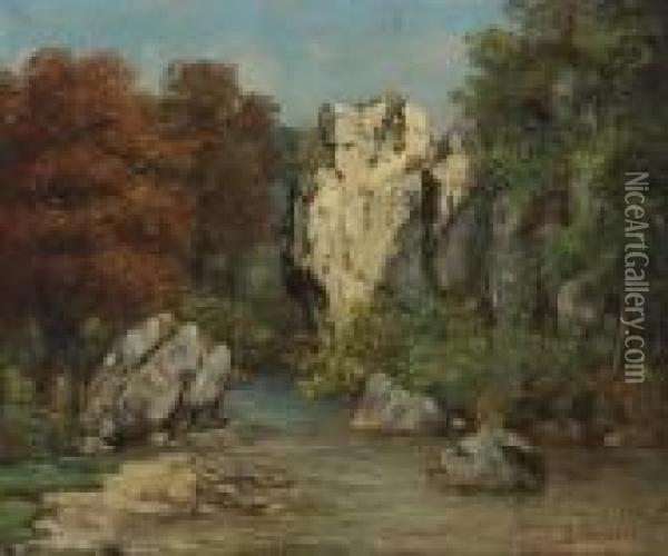 Paysage Au Ruisseau Et Au Rocher Oil Painting - Gustave Courbet