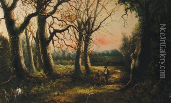 Figures In A Woodland Oil Painting - Adam Barland