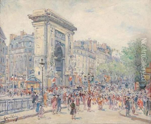 Porte Saint-denis Un 14 Juillet Oil Painting - Gustave Madelain