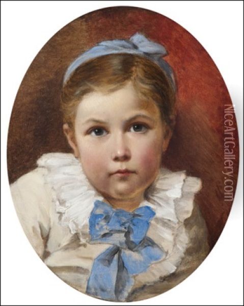 A Girl With A Blue Bow Oil Painting - Nikolai Y. Rachkov