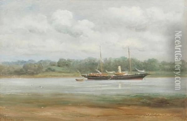 The "wild Wave", R.y.s. Moored At Pin Mill Oil Painting - John Moore Of Ipswich