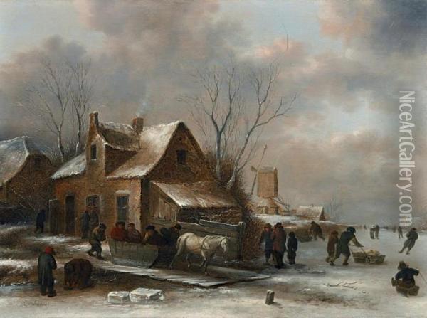 Winterlandschaft Mit Pferdeschlitten Oil Painting - Claes Molenaar (see Molenaer)